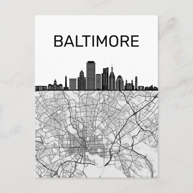 Baltimore Maryland City Skyline mit Karte Postkart (Vorderseite)