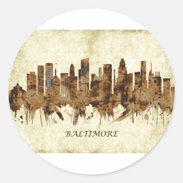 Baltimore Maryland Cityscape Runder Aufkleber (Vorderseite)