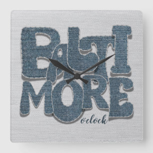 Baltimore Maryland Denim-Buchstabe Quadratische Wanduhr
