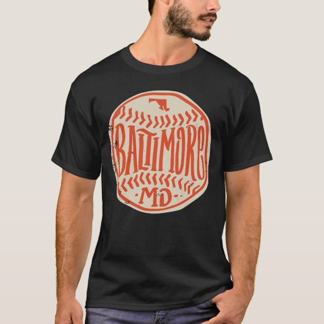 Baltimore Maryland HandGezeichnet Baseball Typogra T-Shirt (Vorderseite)