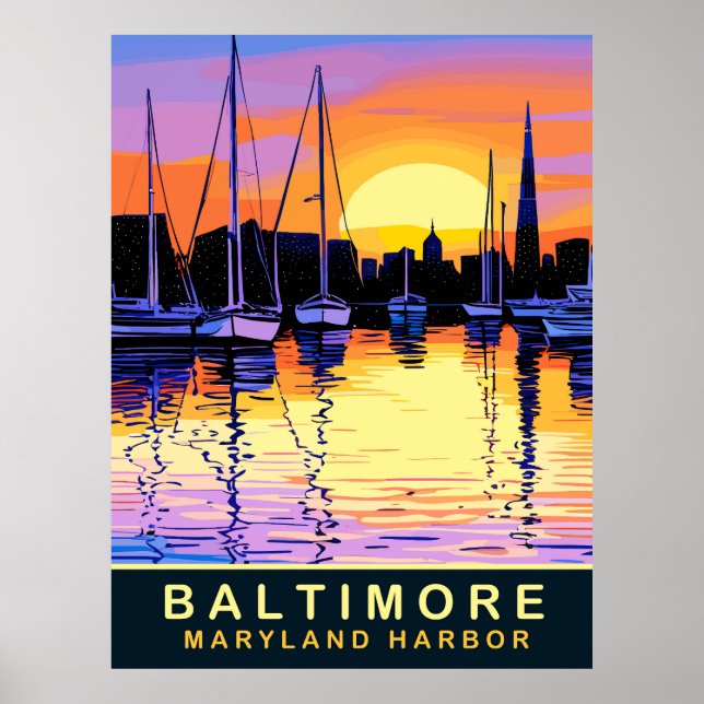 Baltimore, Maryland Harbour, Sunset, Reisen Poster (Vorne)