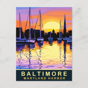 Baltimore, Maryland Harbour, Sunset, Reisen Postkarte
