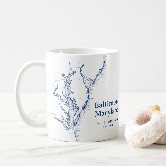 Baltimore Maryland Map Gift Navy Blue Kaffeetasse (Mit Donut)