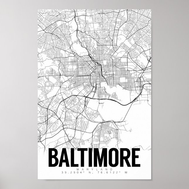 Baltimore Maryland Minimalistisch Map Art Poster (Vorne)