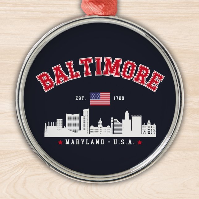Baltimore Maryland Modern Skyline city Ornament Aus Metall (Von Creator hochgeladen)