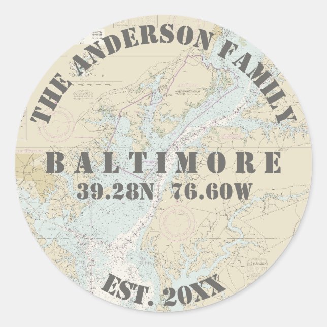 Baltimore Maryland Nautical Umschlag Aufklebers Bo Runder Aufkleber (Vorderseite)