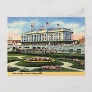 Baltimore, Maryland, Pennsylvania-Bahnhof, Vintage Postkarte