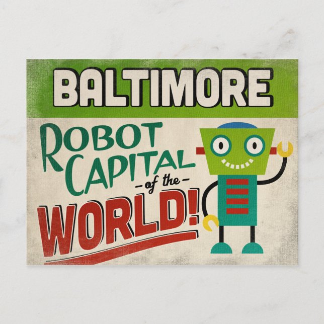 Baltimore Maryland Robot - Funny Vintag Postkarte (Vorderseite)