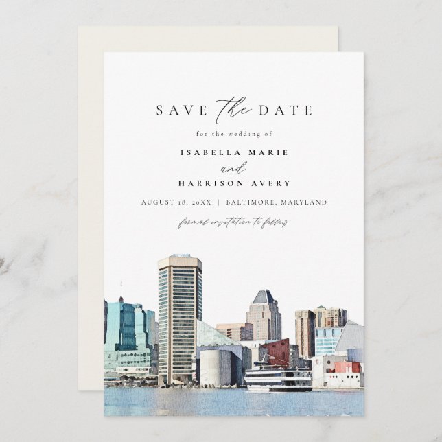 BALTIMORE Maryland Skyline Reisen Save the Date Einladung (Vorne/Hinten)