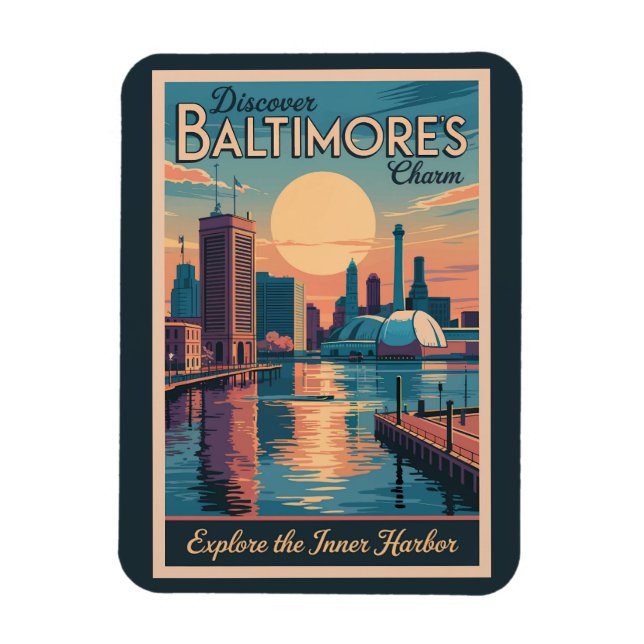 Baltimore Maryland Skyline Reisen Vintag Magnet (Vertikal)