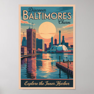 Baltimore Maryland Skyline Reisen Vintag Poster
