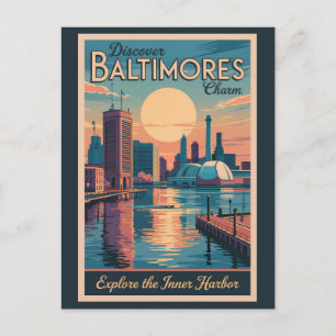 Baltimore Maryland Skyline Reisen Vintag Postkarte