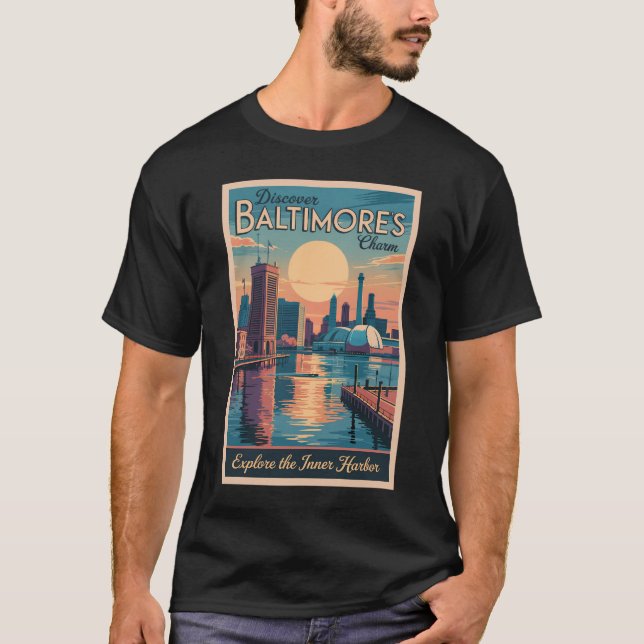 Baltimore Maryland Skyline Reisen Vintag T-Shirt (Vorderseite)