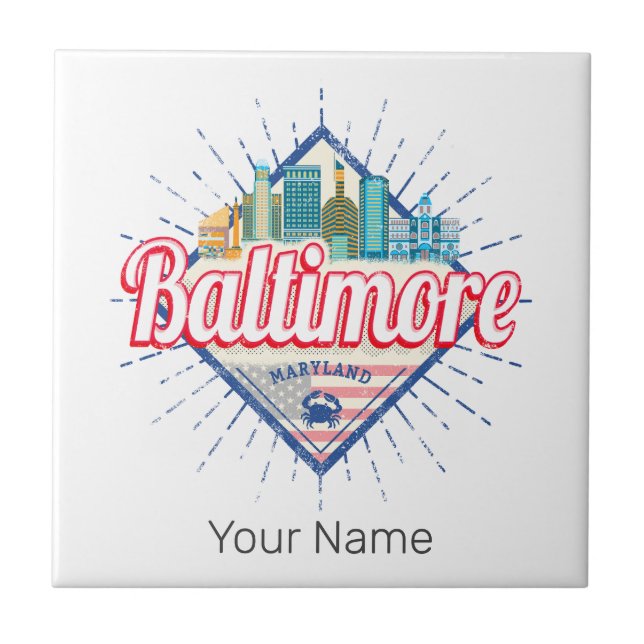 Baltimore Maryland United Staaten Skyline Vintag Fliese (Vorderseite)
