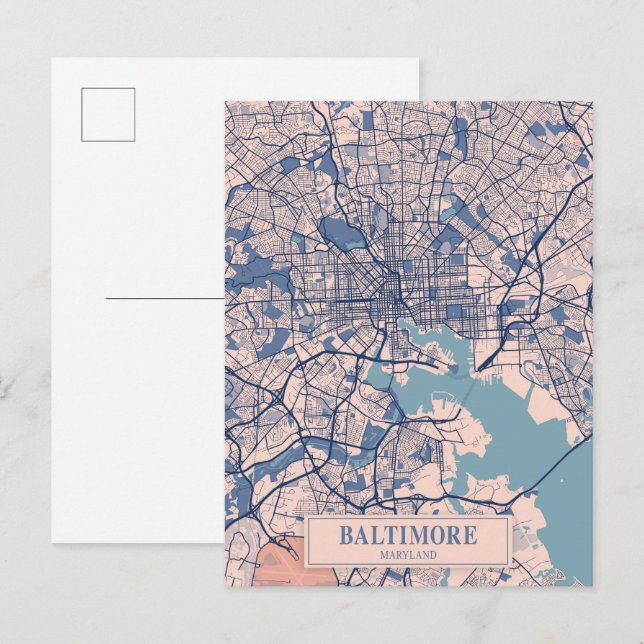 Baltimore Maryland USA Breezy City Map Travel Postkarte (Vorne/Hinten)