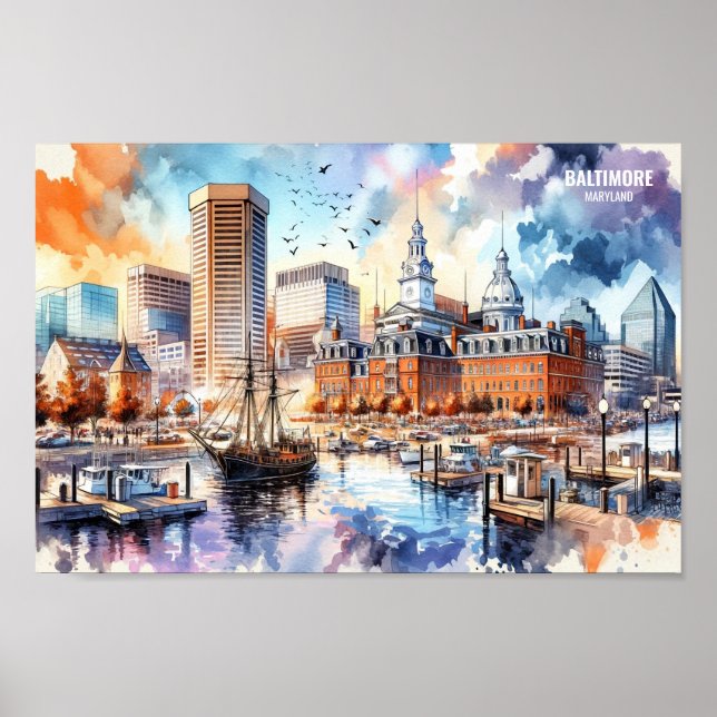 Baltimore Maryland USA Travel Places watercolor Poster (Vorne)
