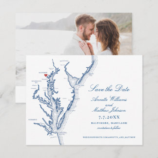 Baltimore Maryland Wedding Elegante Navy Map Save The Date