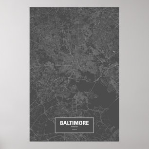 Baltimore, Maryland (weiß auf Schwarzem) Poster