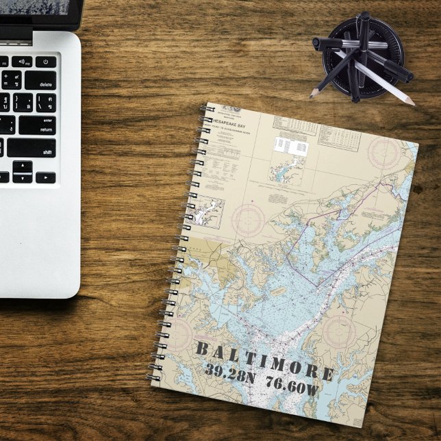 Baltimore MD Latitude Längengrad Nautic Chart Notizblock (Authentic Nautical Chart Baltimore MD Notebook)