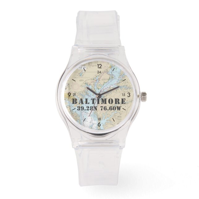 Baltimore MD Latitude Längengrad Nautical Boater Armbanduhr (Vorderseite)