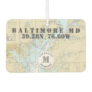 Baltimore MD Nautical Chart Monogram Bootfunktion Autolufterfrischer