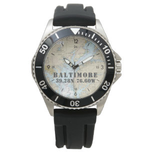Baltimore MD Nautical Latitude Longitude Boater Armbanduhr