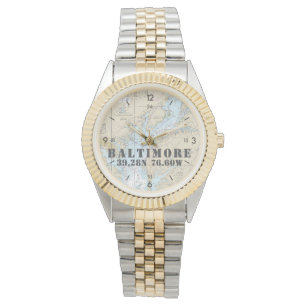 Baltimore MD Nautical Latitude Longitude Boater Armbanduhr