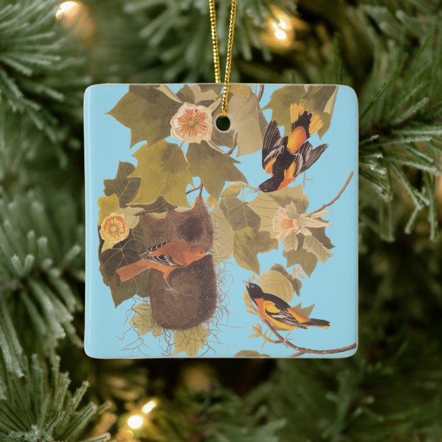 Baltimore Oriole Audubon Bird Familie mit Nest Keramikornament (Baum)