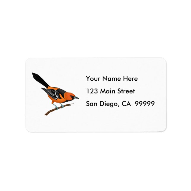 Baltimore Oriole auf einer Twig Adressaufkleber (Vorne)