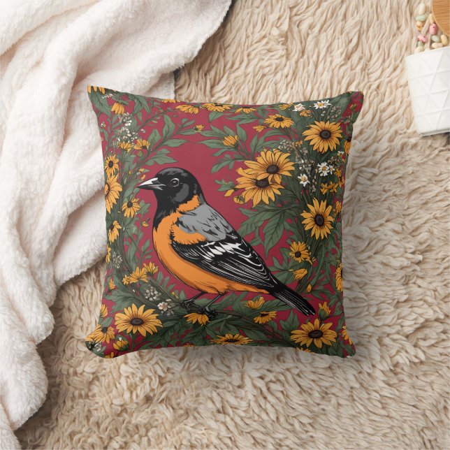 Baltimore Oriole Bird And Black Eyed Susan Flowers Kissen (Decke)