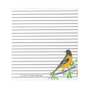 Baltimore Oriole Bird Lined Individuelle Name Notizblock