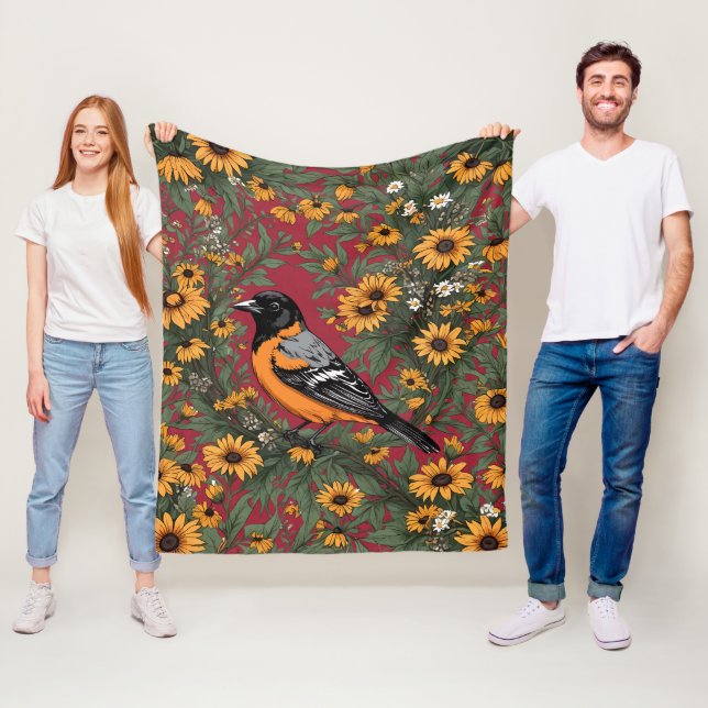 Baltimore Oriole Bird und Black Mit Augen Susan Bl Fleecedecke (Beispiel)