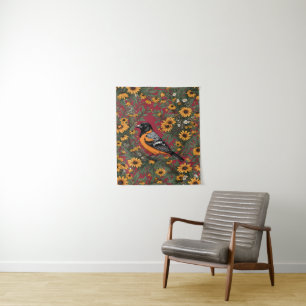 Baltimore Oriole Bird und Black Mit Augen Susan Bl Wandteppich