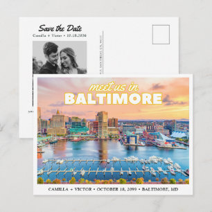 Baltimore Save the Date Retro Skyline Postkarte