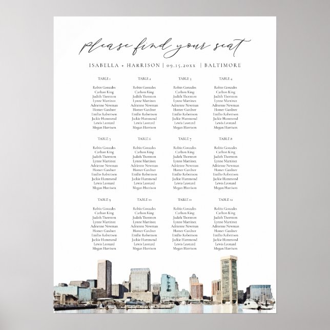 BALTIMORE Skyline Hochzeitstabelle Poster (Vorne)
