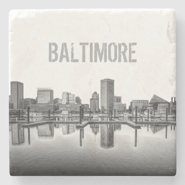 Baltimore Skyline - Schwarz und Weiß Steinuntersetzer (Vorderseite)