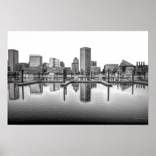 Baltimore Skyline - Schwarzweiß Poster
