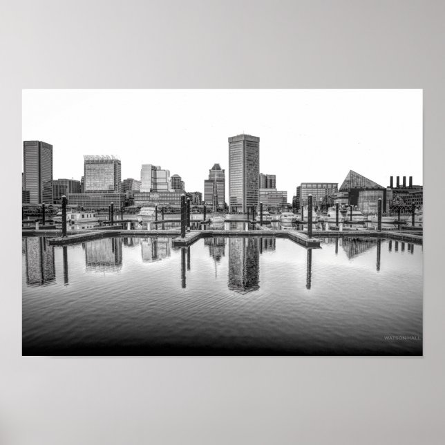 Baltimore Skyline - Schwarzweiß Poster (Vorne)