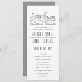 Baltimore Stylized Skyline | Hochzeitsprogramm Einladung