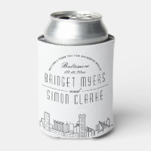 Baltimore Stylized Skyline | Wedding Can Cooler