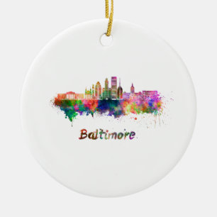 Baltimore V2 skyline im Watercolor Keramik Ornament