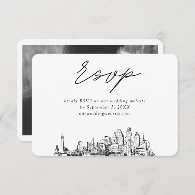 Baltimore Wedding Minimalistisch Sketch UAWG Begleitkarte (Vorne/Hinten)