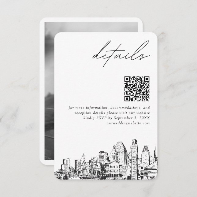 Baltimore Wedding Modern Details QR Code Klein Begleitkarte (Vorne/Hinten)