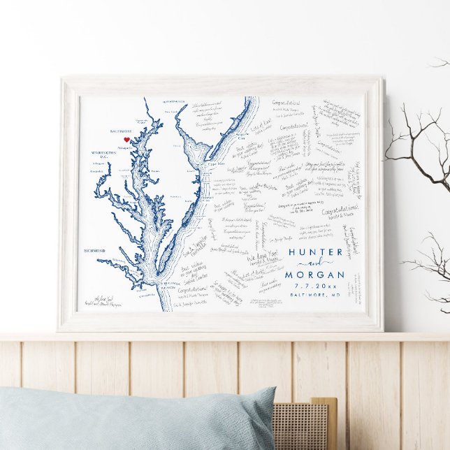 Baltimore Wedding Modern Map Gästebuch Poster (This Baltimore map alternative guest book poster is perfect for your Maryland destination wedding)