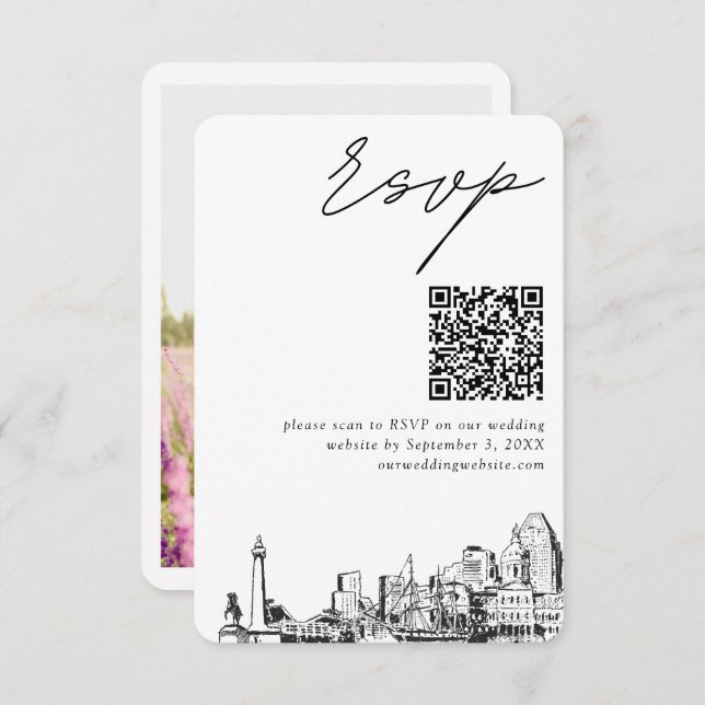 Baltimore Wedding RSVP QR Code Small Begleitkarte (Vorne/Hinten)