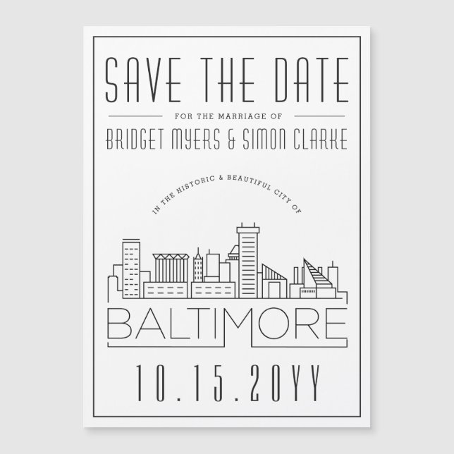 Baltimore Wedding | Stilisierte Skyline Save the D Magnetkarte (Vorderseite)