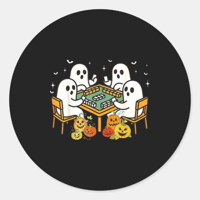 Bam Boo Halloween Ghost Mahjong Funny Costume Game Runder Aufkleber (Vorderseite)