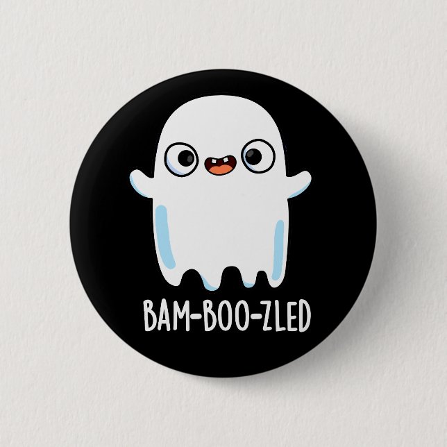 Bam-boo-zled Funny Halloween Ghost Pun Dark BG Button (Vorderseite)