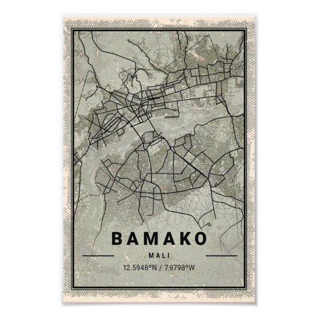 Bamako map print poster canvas | (Vorne)