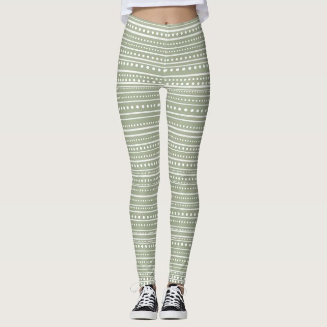 Bamanko Dotted Striped Mudcloth Muster Seite Grün Leggings (Vorderseite)